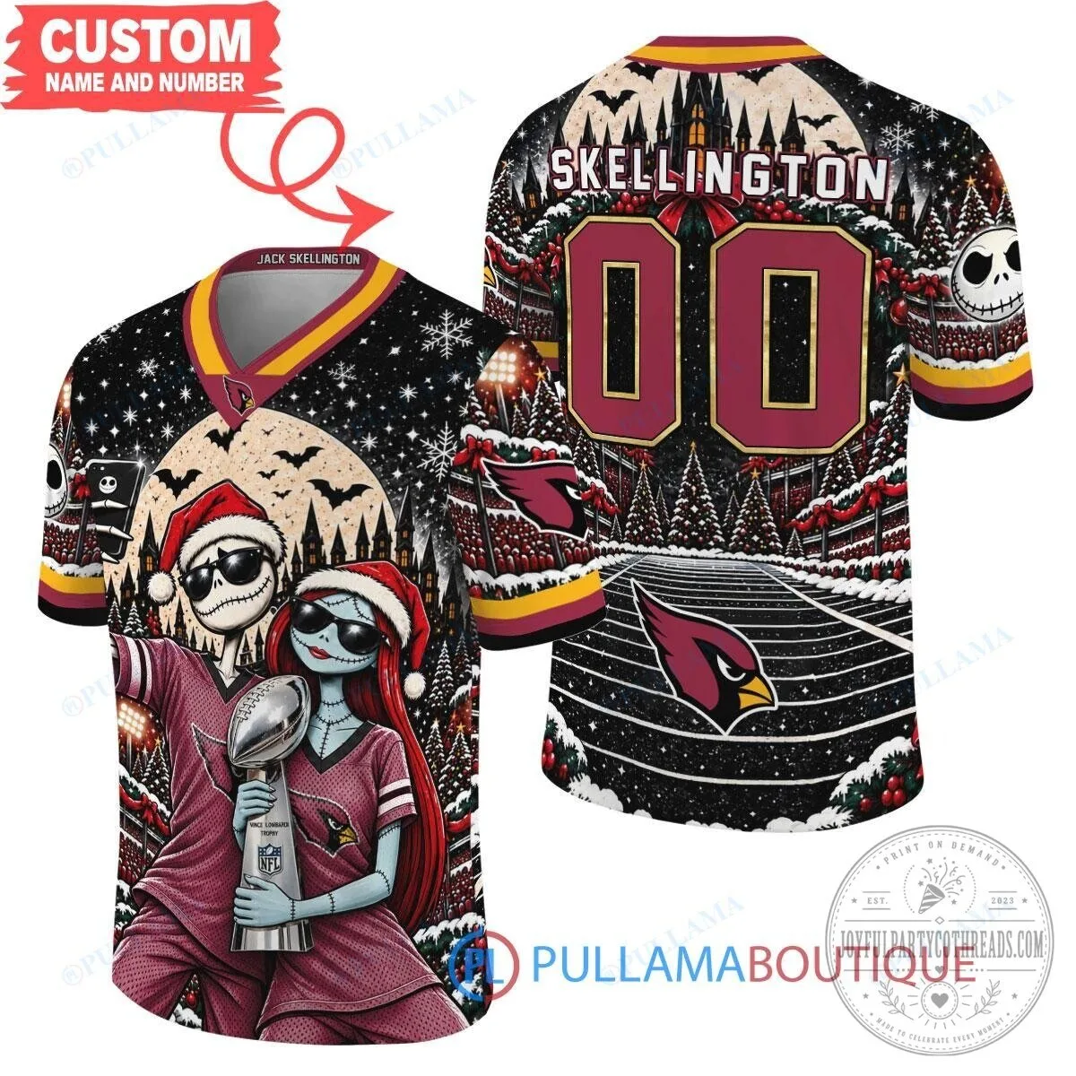 Arizona Cardinals Jack Skellington Sally Nightmare Before Christmas Football Jersey 1 Arizona Cardinals Jack Skellington Sally Nightmare Before Christmas Football Jersey