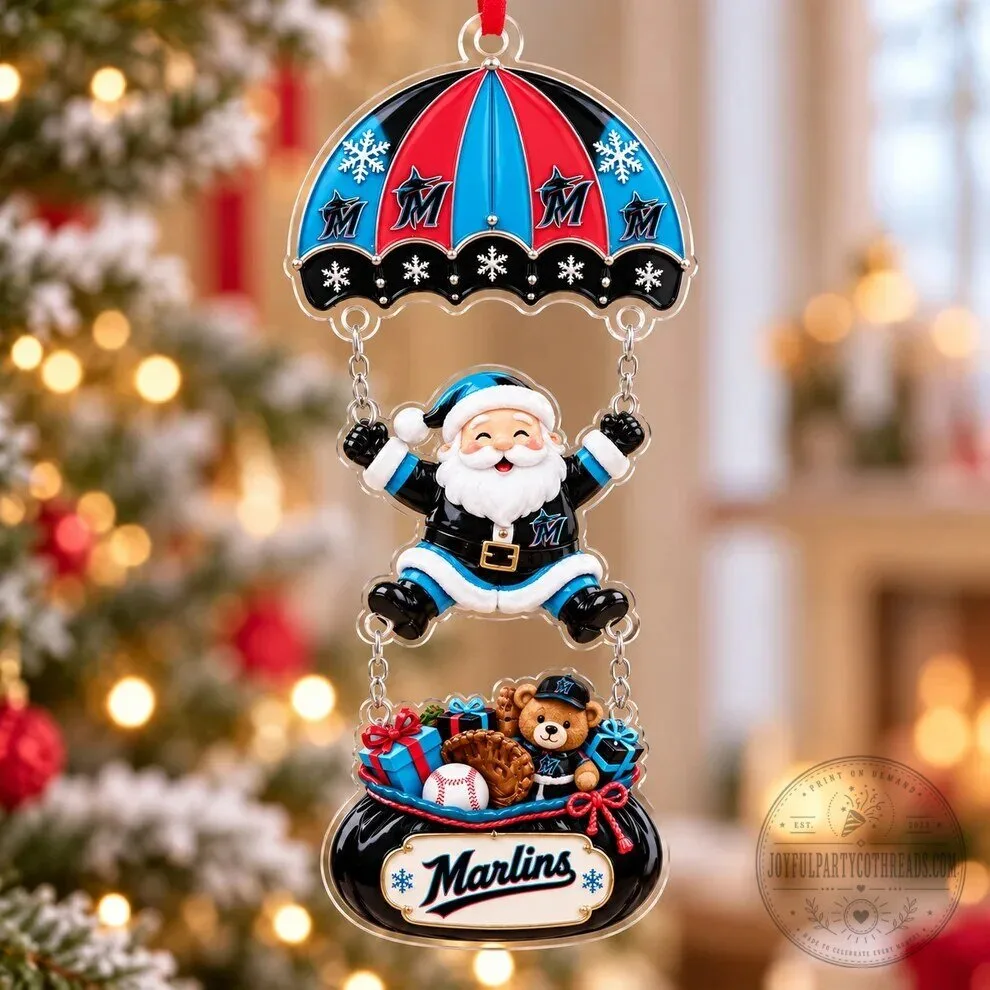 Miami Marlins Baseball Santa Parachute Christmas Tree Ornament