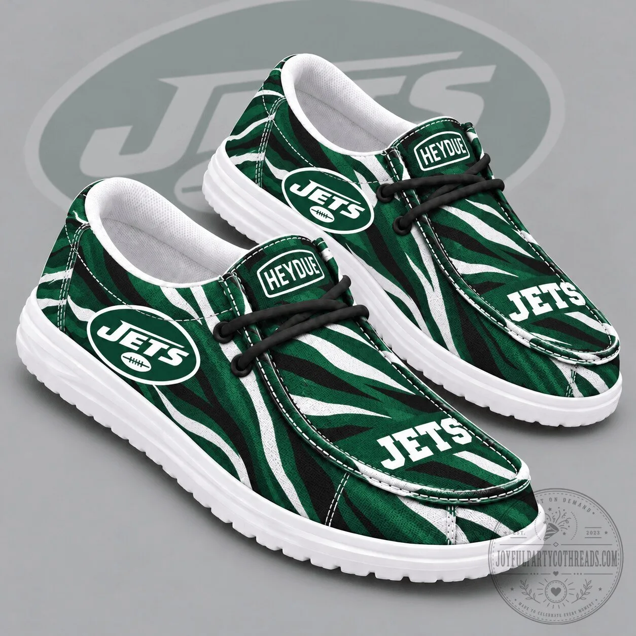 New York Jets Wild Zebra Stripe Print Hey Dude Shoes