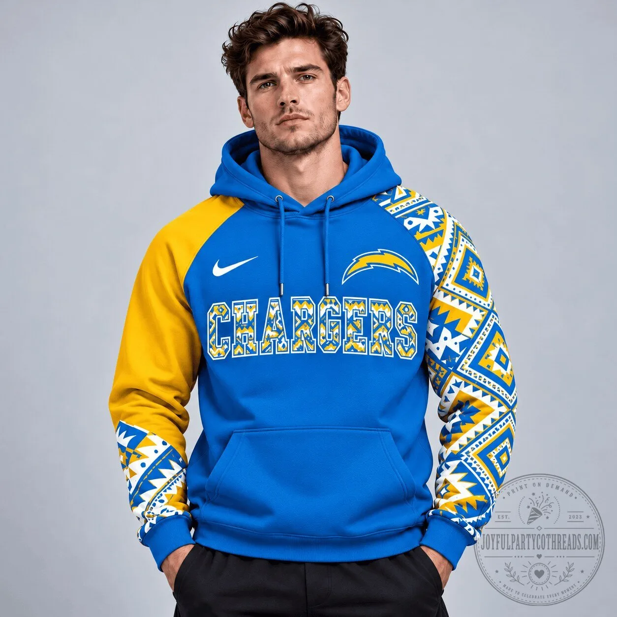 Aztec Colorblock Pullover Hoodie for Los Angeles Chargers Fans