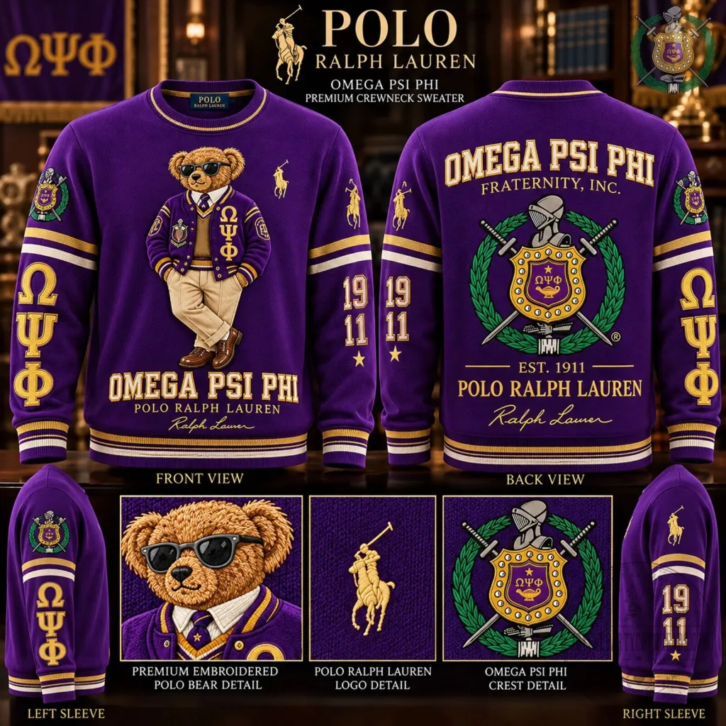 Omega Psi Phi Fraternity Polo Ralph Lauren Purple Crewneck Sweatshirt Omega Psi Phi Fraternity Polo Ralph Lauren Purple Crewneck Sweatshirt