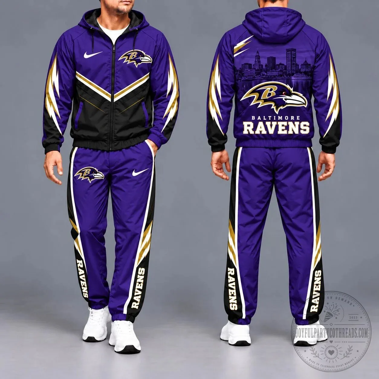 Baltimore Ravens NFL Football Team Purple and Gold Tracksuit with Hood