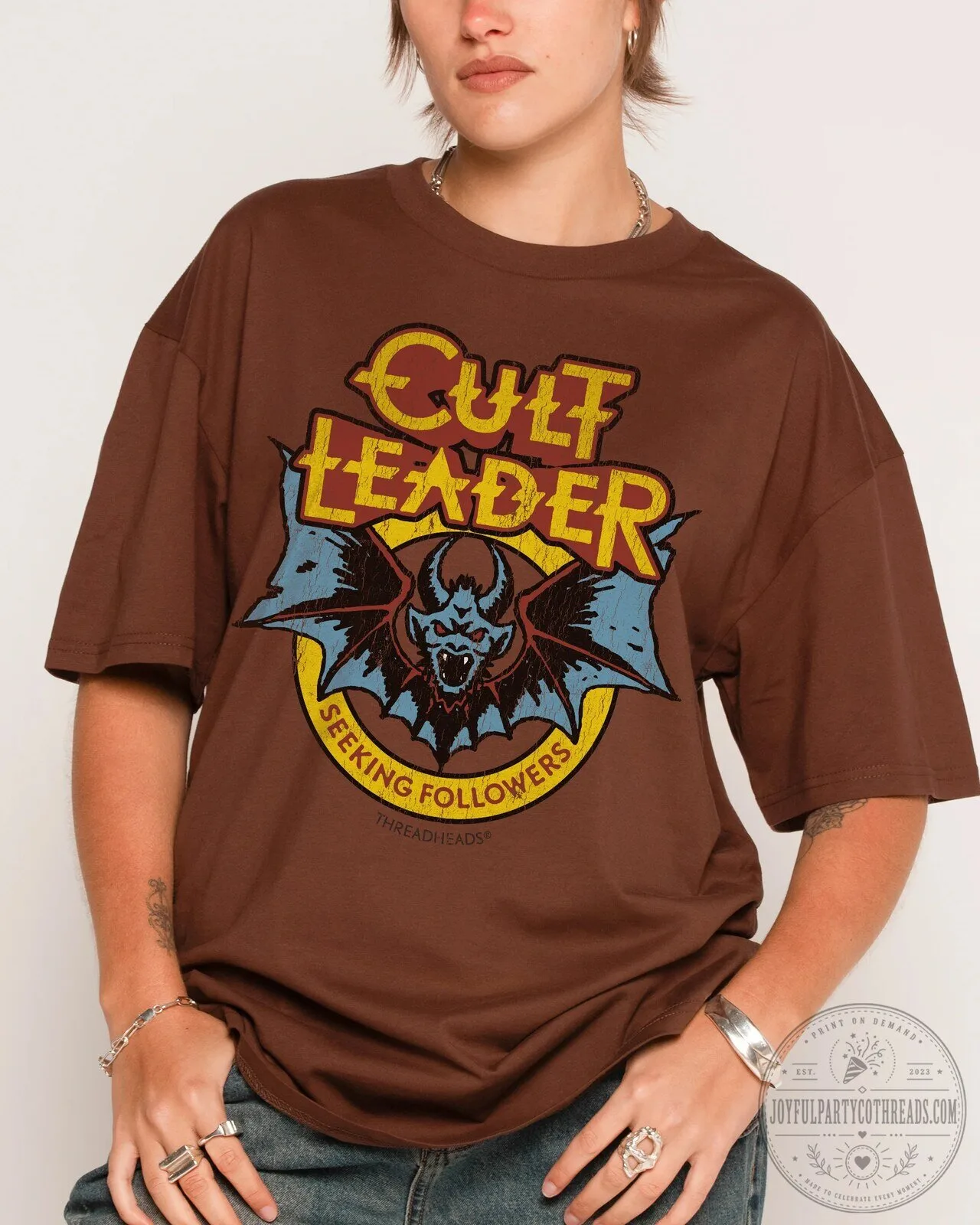 Cult Leader Seeking Followers Bat Demon Graphic Print Brown T-Shirt 4 Cult Leader Seeking Followers Bat Demon Graphic Print Brown T-Shirt