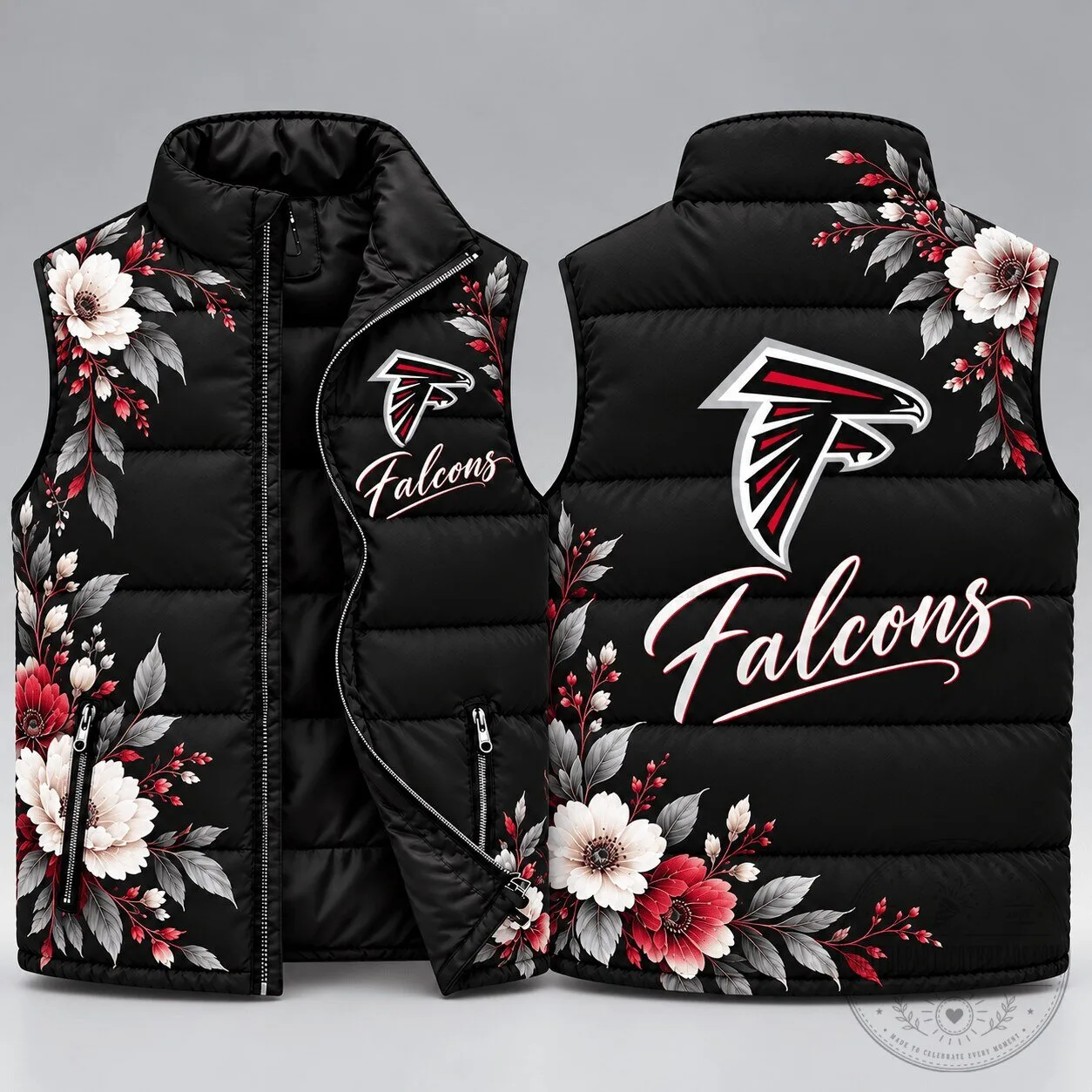 Atlanta Falcons Floral Elegance Sleeveless Puffer Jacket for Women 1 Atlanta Falcons Floral Elegance Sleeveless Puffer Jacket for Women
