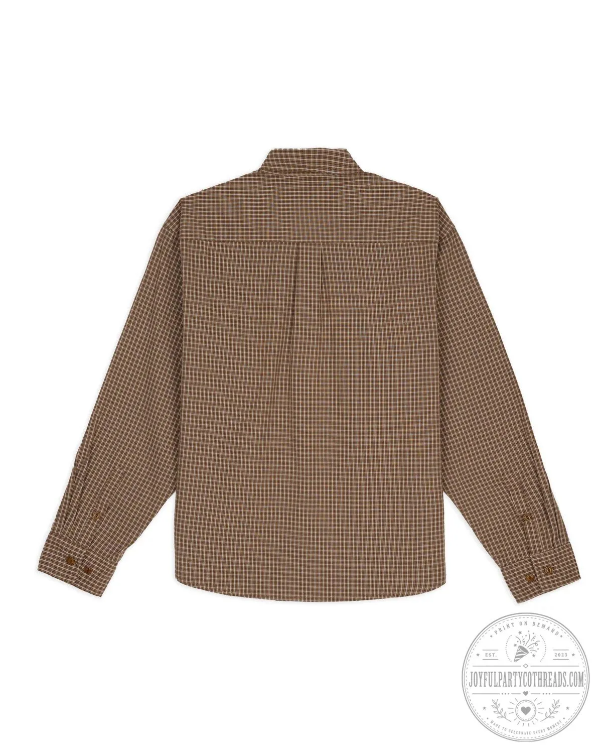 Brown Plaid Long Sleeve Button Up Shirt with Colorful Abstract Face Design 10 Brown Plaid Long Sleeve Button Up Shirt with Colorful Abstract Face Design
