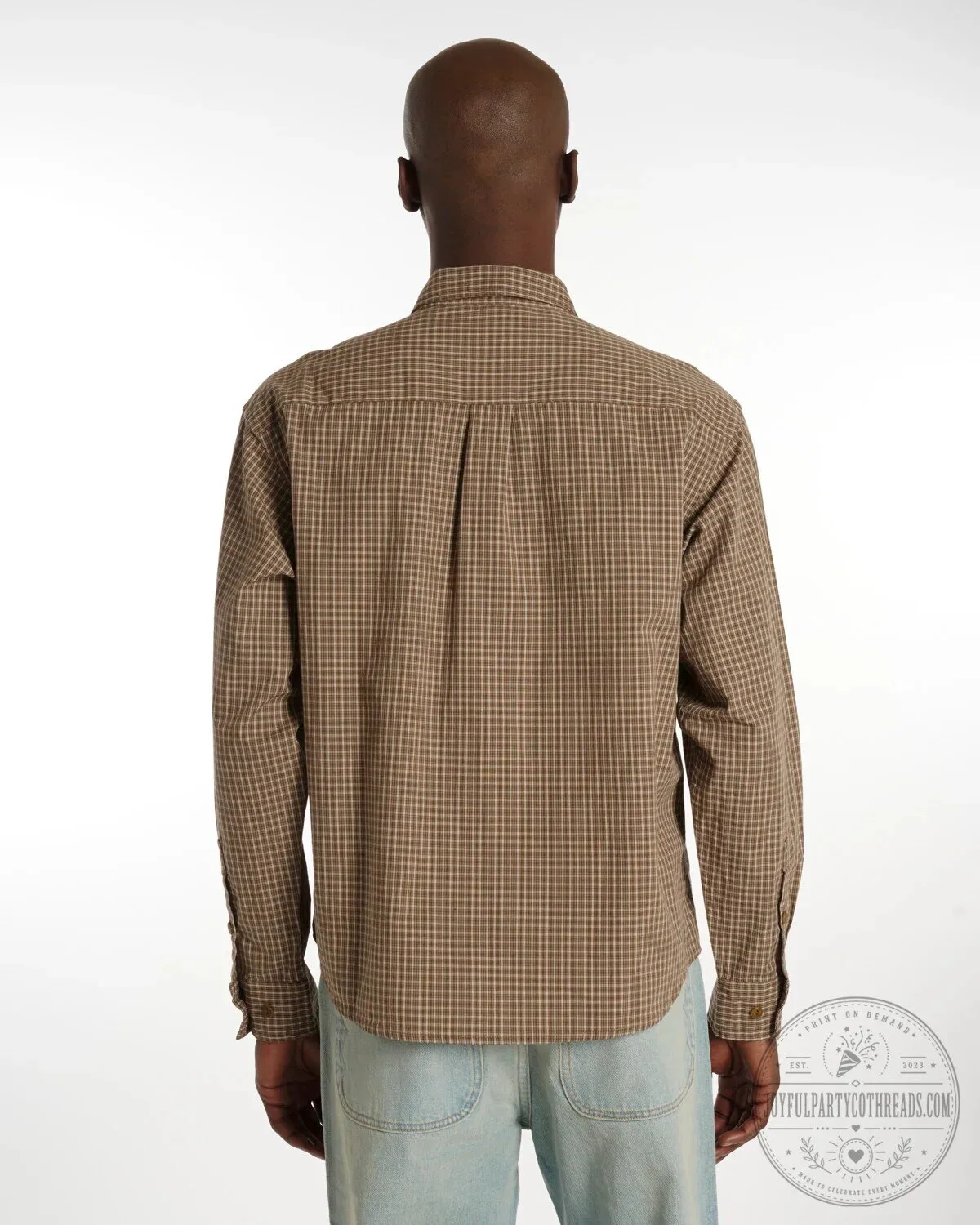 Brown Plaid Long Sleeve Button Up Shirt with Colorful Abstract Face Design 11 Brown Plaid Long Sleeve Button Up Shirt with Colorful Abstract Face Design