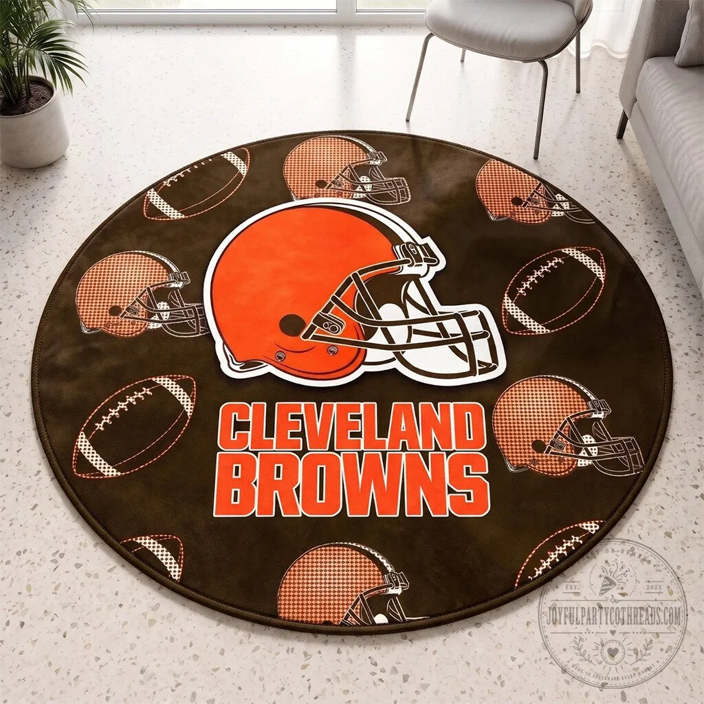 Cleveland Browns Football Helmets and Balls Round Area Rug 1 Cleveland Browns Football Helmets and Balls Round Area Rug